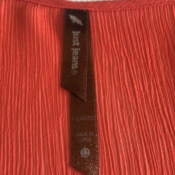 Just Jeans Sheer Orange Top Long Sleeve Deep V Neckline clear crystal detail - Picture 7 of 11